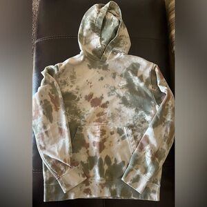 Nike Men's Tie-Dye hoodie, olive, brown, cream neutral colors. Size M.
